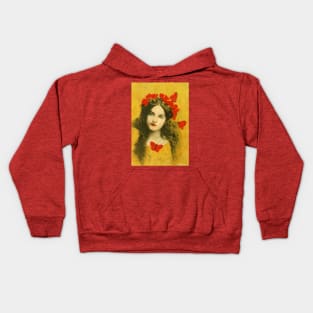 Vintage Portrait Girl On Gold Kids Hoodie